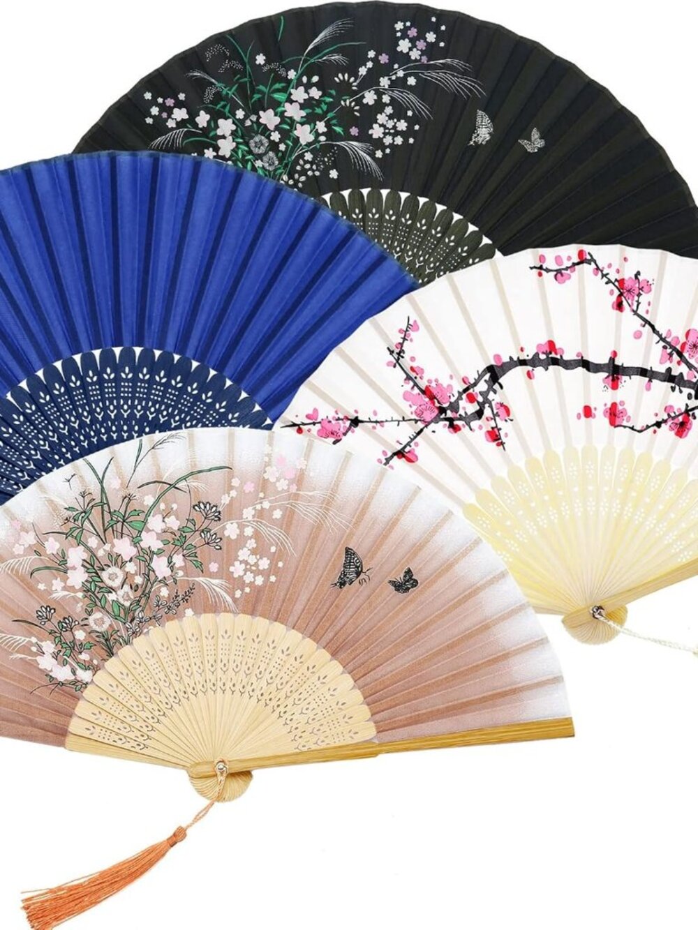 4 Pack Hand Held Folding Fans for Women Silk,Vintage